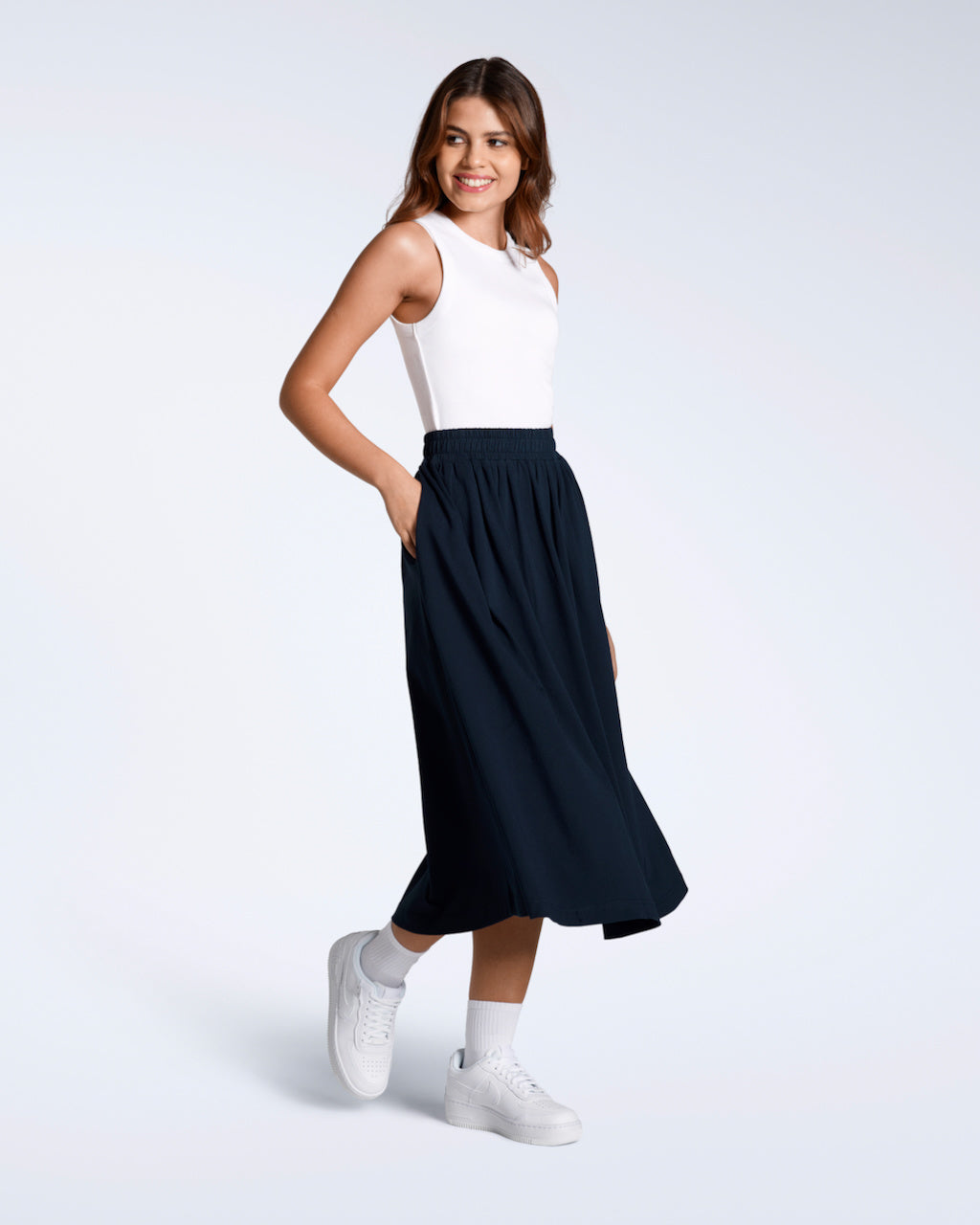 Gathered Organic Midi Skirt