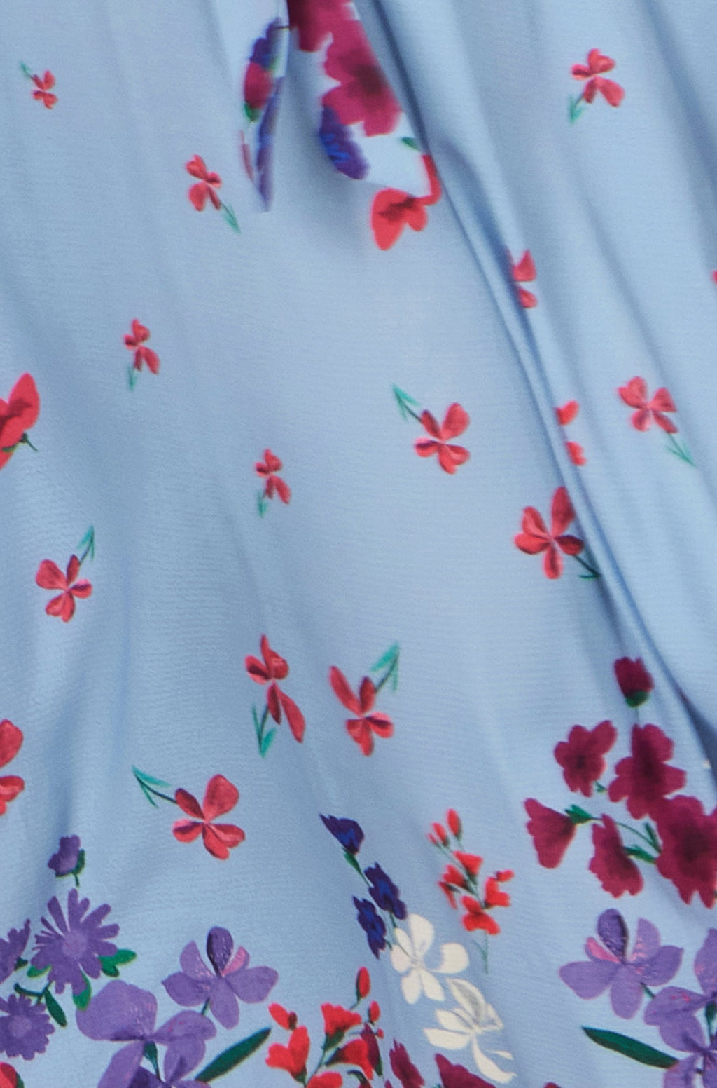 Yumi Blue Floral Mirror Wrap High Low Midi Wrap Dress