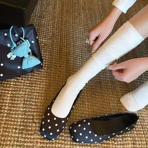 2026 Spring Retro Ballet Flats For Women-French Square Toe Slip-On Loafers, Vintage Grandma Shoes - Black