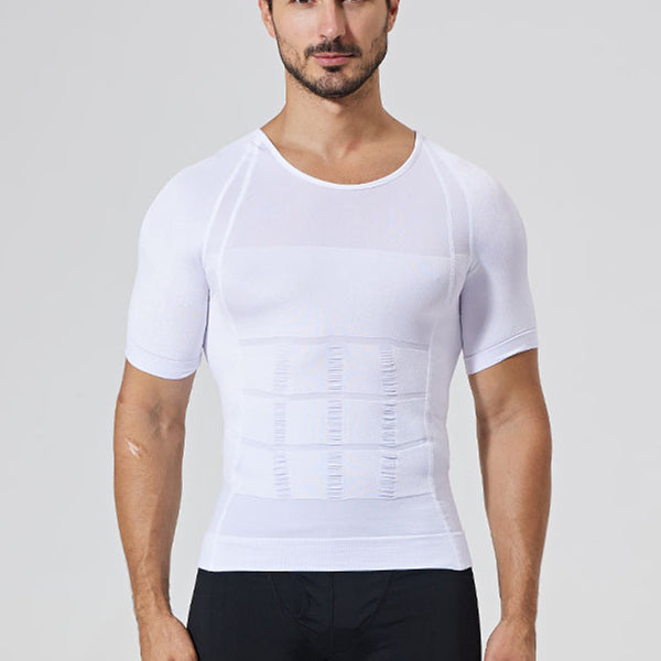 140D Men's Vest Shapewear Men Body Toning T-Shirt Slimming Body Shaper Corrective Posture Belly Control Compression Man Modeling Underwear Corset - White