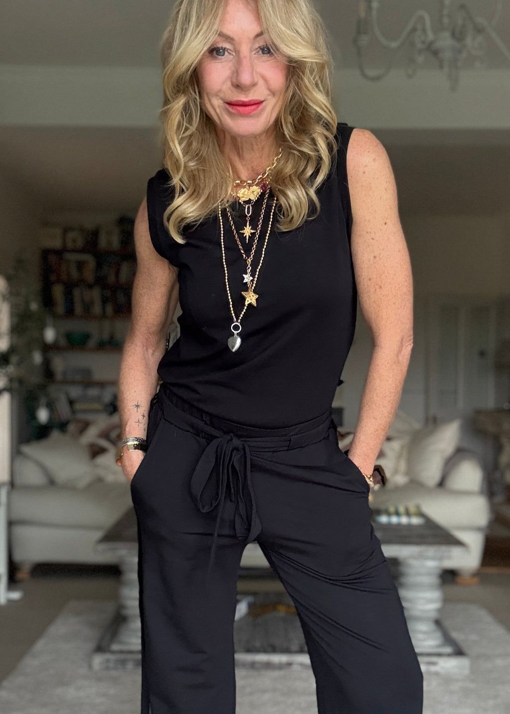 GODDESS wide leg trousers, black