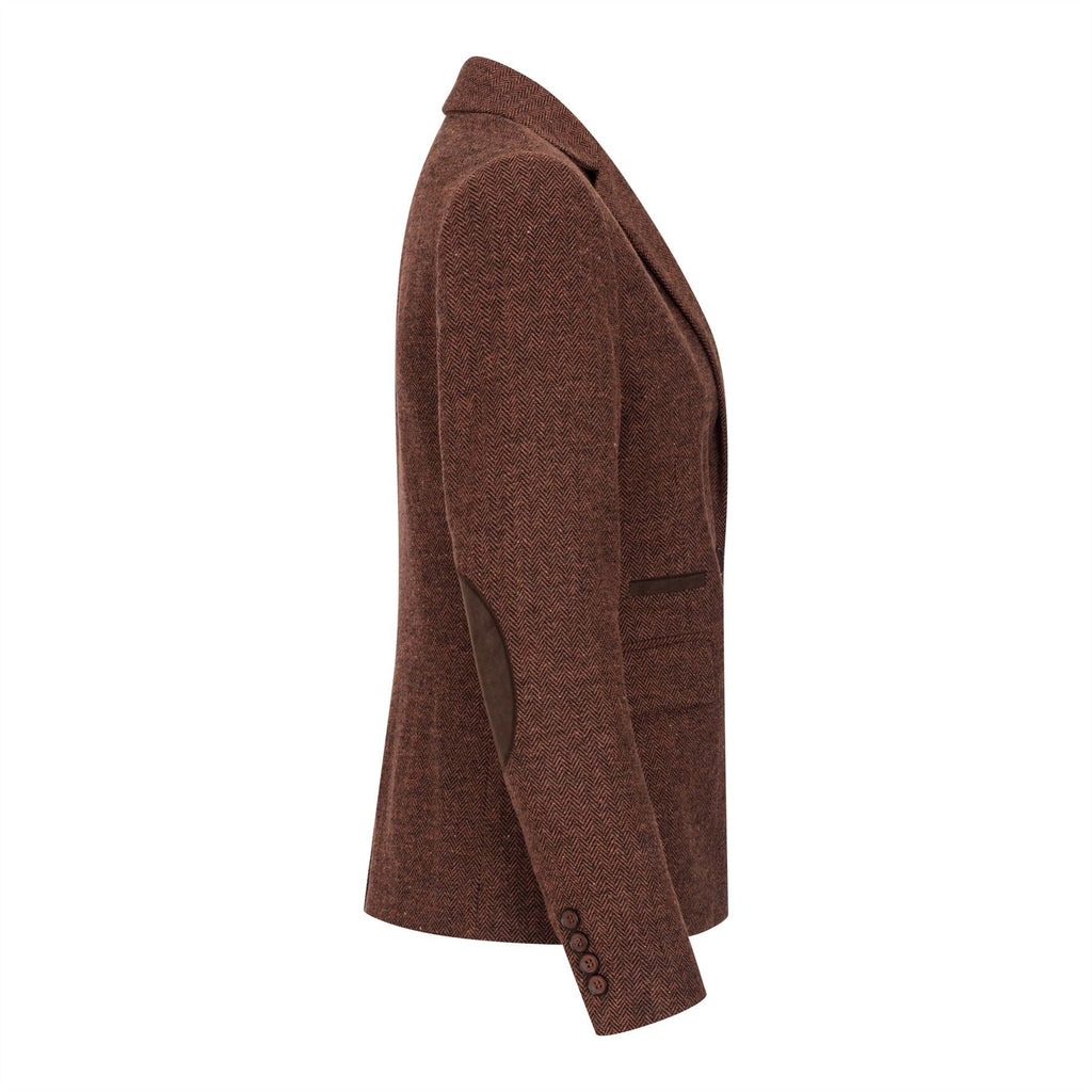 WS-12 - Women's Tweed Suit Blazer Trousers Waistcoat Herringbone Wool Rust Brown