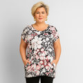Grey Floral Dipped Hem T-shirt with Side Pockets