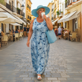 Sleeveless Blue White Floral Maxi Dress