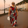 Red White Black Swirl Sleeveless Maxi Dress