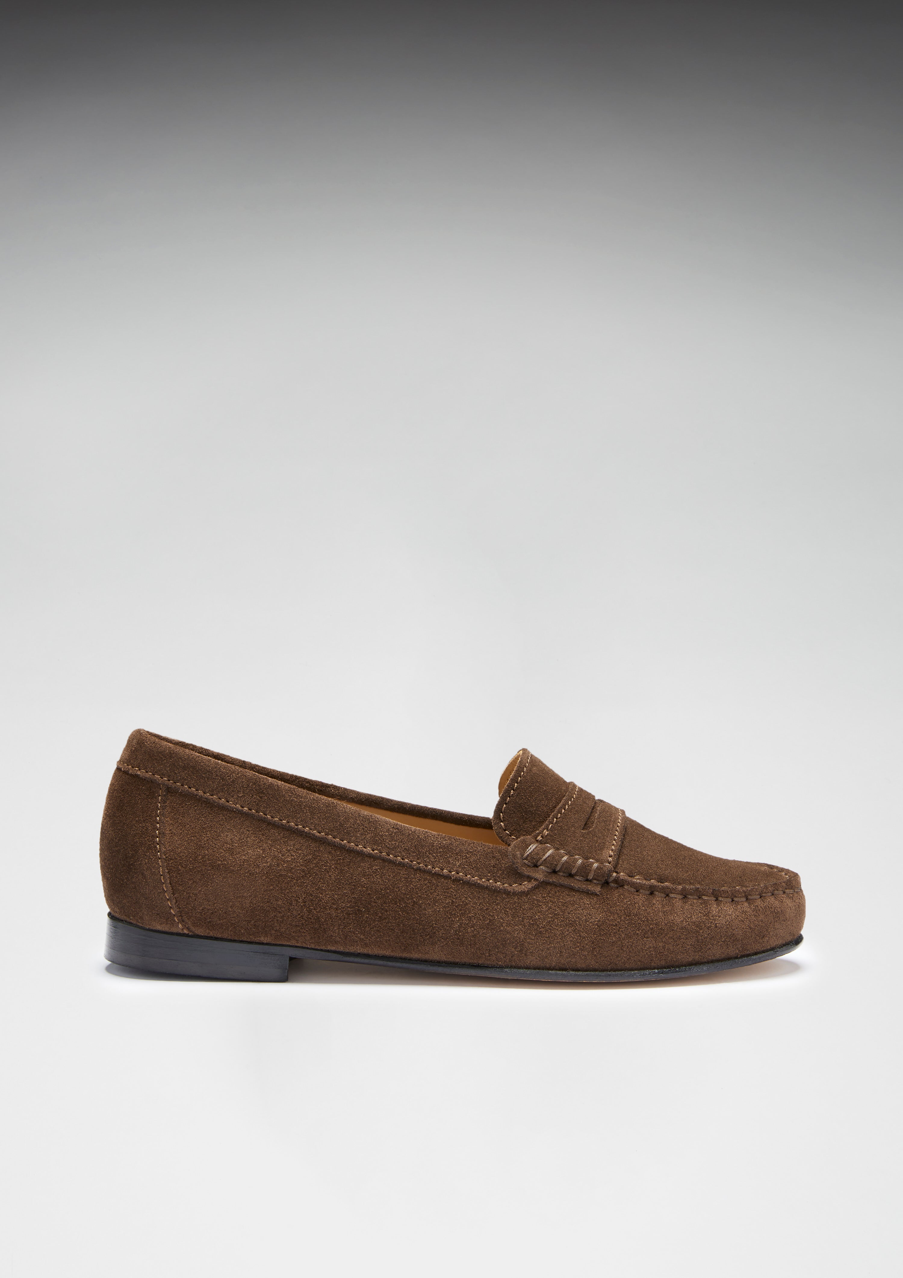 Women's Penny Loafers Leather Sole, brown suede